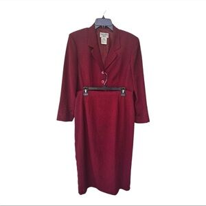 VTG Plaza South 2Piece Skirt Suit 14P Red Embroidery Long Sleeve Button Up